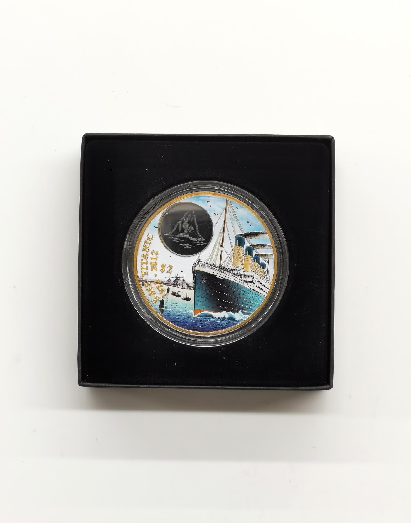 博洋堂世界钱币拍卖第164期（全场包邮） 英属维尔京群岛2012年2元彩色铜币 泰坦尼克号百年（启航） 50mm 发行量：1千 盒证全