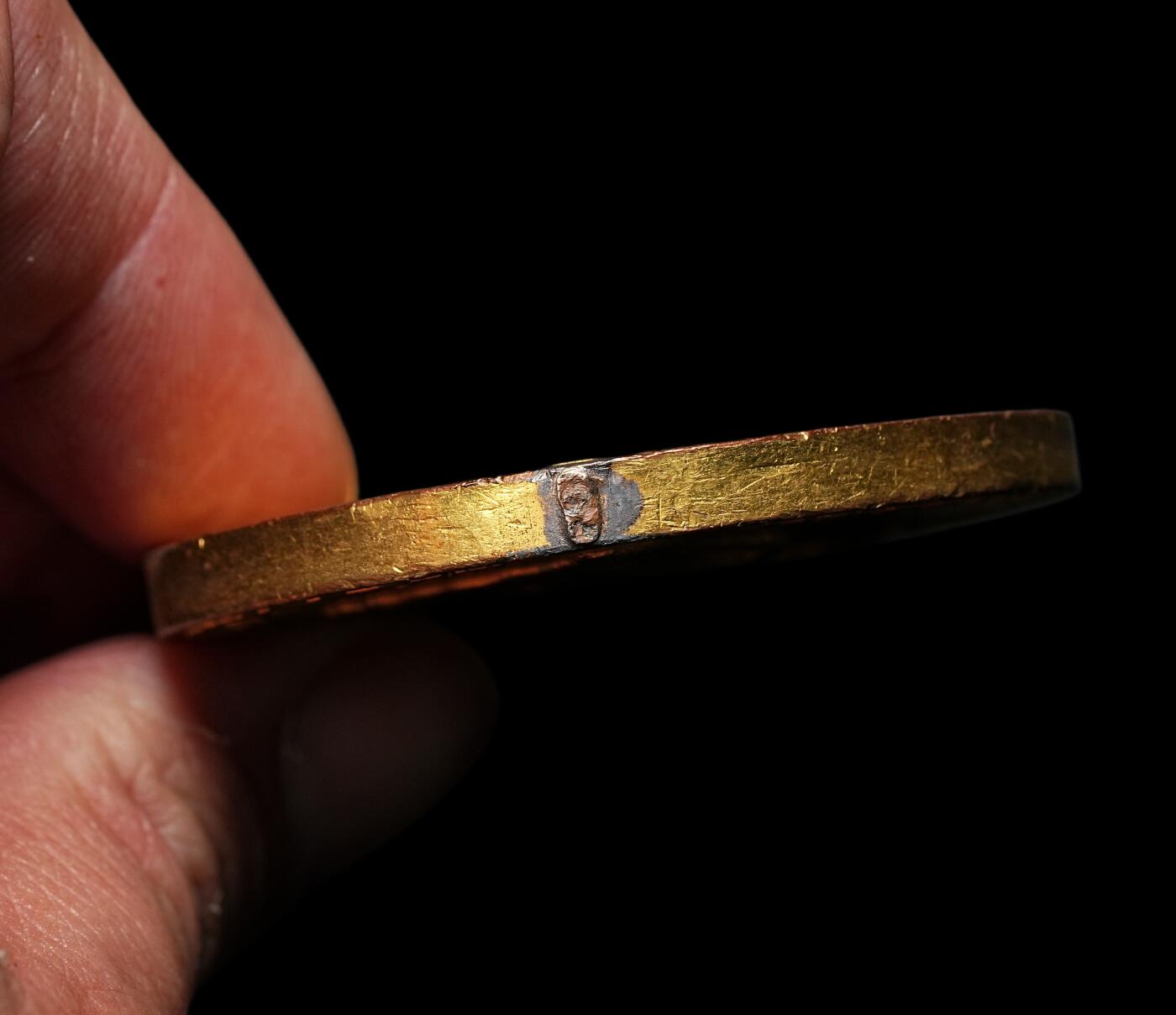 修遠堂世界钱币第107期  丹麦土地委员会 150 周年纪念镀金铜章（1788–1938），顶部挂扣去除，50.13mm，80.28g