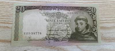 【币将精彩】纸币杂项拍卖（2026-3-15） - 葡萄牙1964年20埃斯库多纸币unc