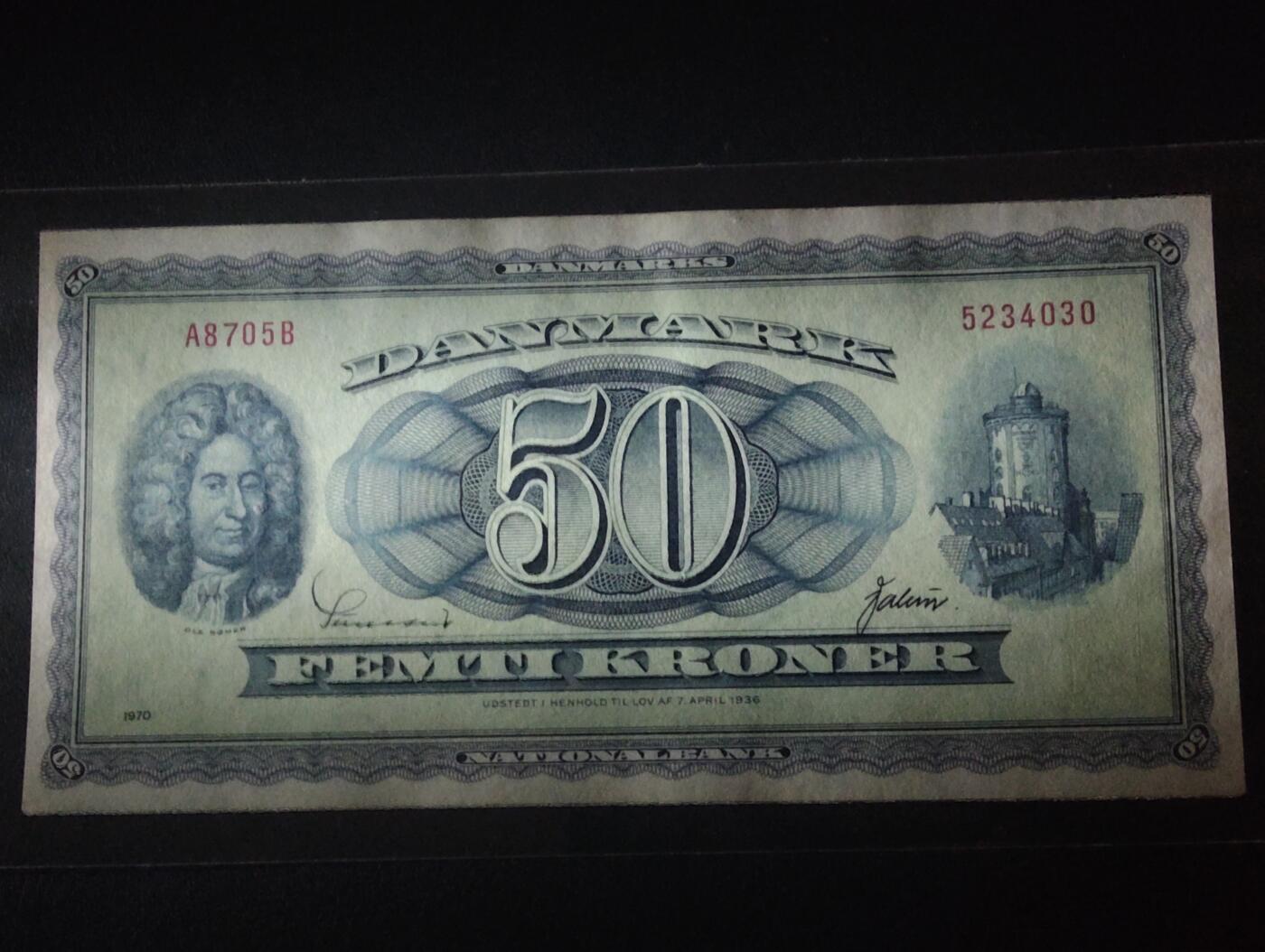 2026三月第二期，总219期 丹麦1970年50克朗UNC-有针孔 天文学家罗默 少见中高面值品种