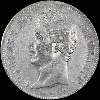 【雨安】【直播拍卖】【第0127期-裸币套币】2026-03-13 周五 19:30 (金价1140, 银价21.50) - [裸币法国] France 法国 5法郎 KM#0728 查理十世 1827年 细节非常好, 带底光