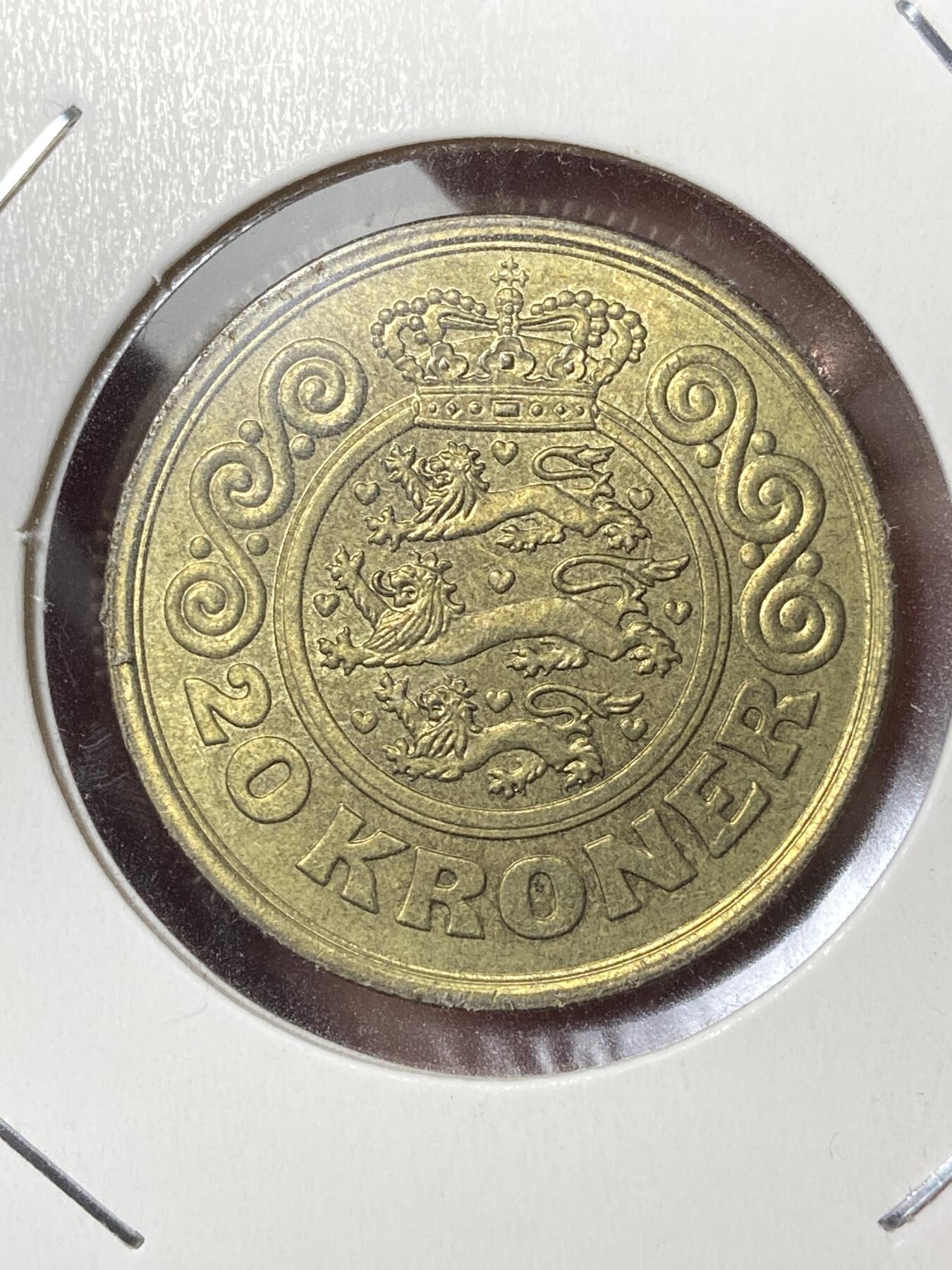 2026年第三十五场(总第二百零四场）外国精品纸夹币场(免佣金) 好品–丹麦🇩🇰1990年20克朗(玛格丽特二世第一版，LG; JP; A版，首发年)