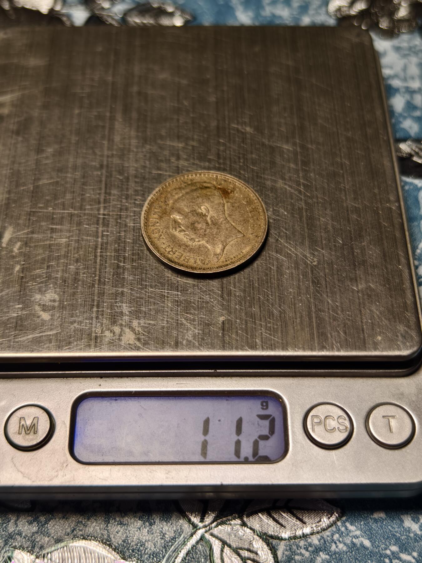 抚柳草堂-第十六期章牌钱币  奖章勋章限时免佣 满百包邮 放漏专场 1934比利时王国阿尔贝一世20法郎银币 重11.2g 美品酱彩老包浆