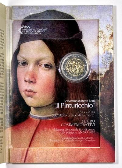 【雨安】【直播拍卖】【第0127期-裸币套币】2026-03-13 周五 19:30 (金价1140, 银价21.50) - [现代装帧] San Marino 欧元 圣马力诺 2欧元 2013年 画家平托瑞丘逝世500周年