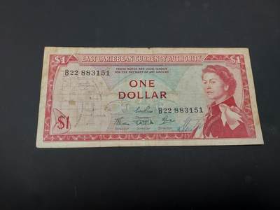 博彦收藏  AM 3月21日 8点钱币专场 全场包邮 - 东加勒比 女皇1元 流通品 有字迹