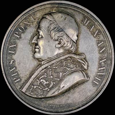 【雨安】【直播拍卖】【第0127期-裸币套币】2026-03-13 周五 19:30 (金价1140, 银价21.50) - [徽章奖章] Vatican [章] 梵蒂冈 1871年 庇护九世 银章 背:西斯廷大教堂 33.7克, 45mm