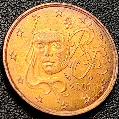 泉币菌-第208场-拍品多 请提前出价 - 铜光美品 欧盟元 法国2001年5欧分硬币 玛丽安娜 21mm