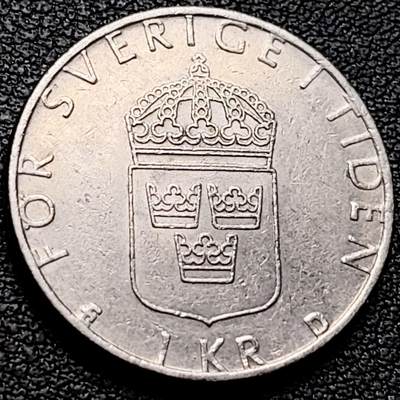 泉币菌-第208场-拍品多 请提前出价 - 瑞典1990年1克朗铜镍币，卡尔十六世 古斯塔夫，25mm