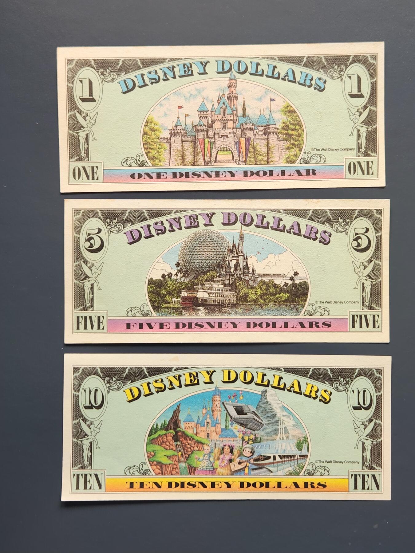 3月14号晚上8点 外国纸币自动截拍第38场 迪士尼1995年1-5-10元 几乎全新全套