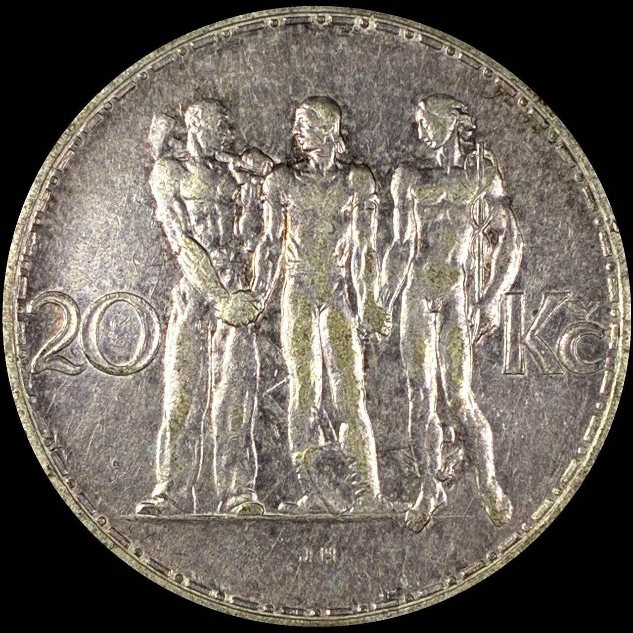 【雨安】【直播拍卖】【第0127期-裸币套币】2026-03-13 周五 19:30 (金价1140, 银价21.50) [裸币各国] Czechoslovakia 捷克斯洛伐克 20克朗 1933年