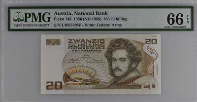 《艾美收藏》第236期-3.15周日外币畅拍 - 奥地利1986年20先令PMG66E 画家雕刻家达芬格尔，维也纳阿尔贝蒂娜博物馆