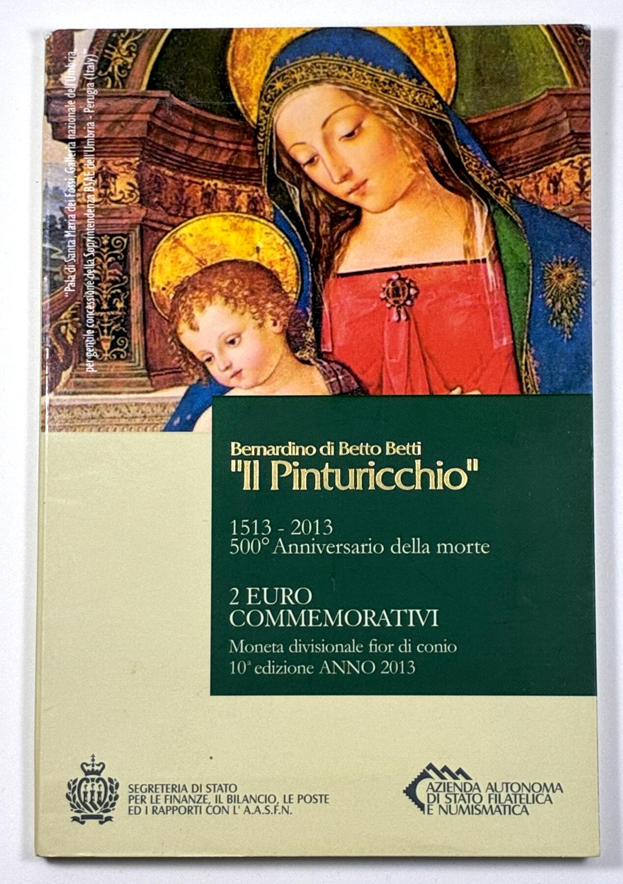 【雨安】【直播拍卖】【第0127期-裸币套币】2026-03-13 周五 19:30 (金价1140, 银价21.50) [现代装帧] San Marino 欧元 圣马力诺 2欧元 2013年 画家平托瑞丘逝世500周年