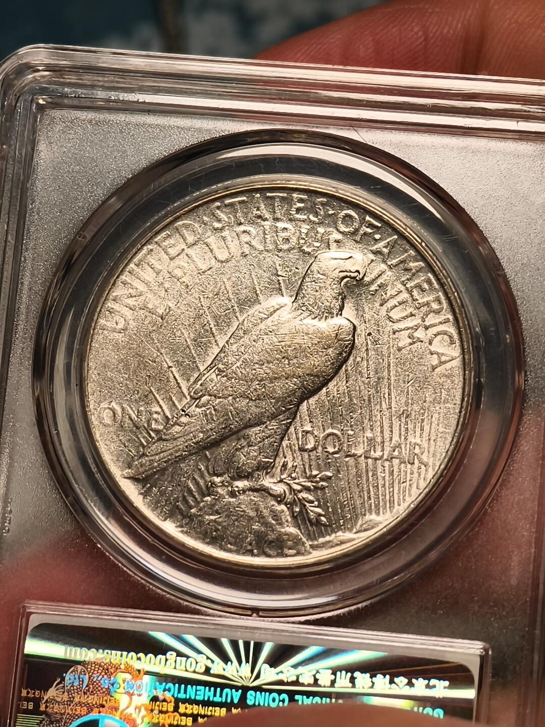 抚柳草堂-第十六期章牌钱币  奖章勋章限时免佣 满百包邮 放漏专场 1922美国和平1美元银币 公博au55 状态不错