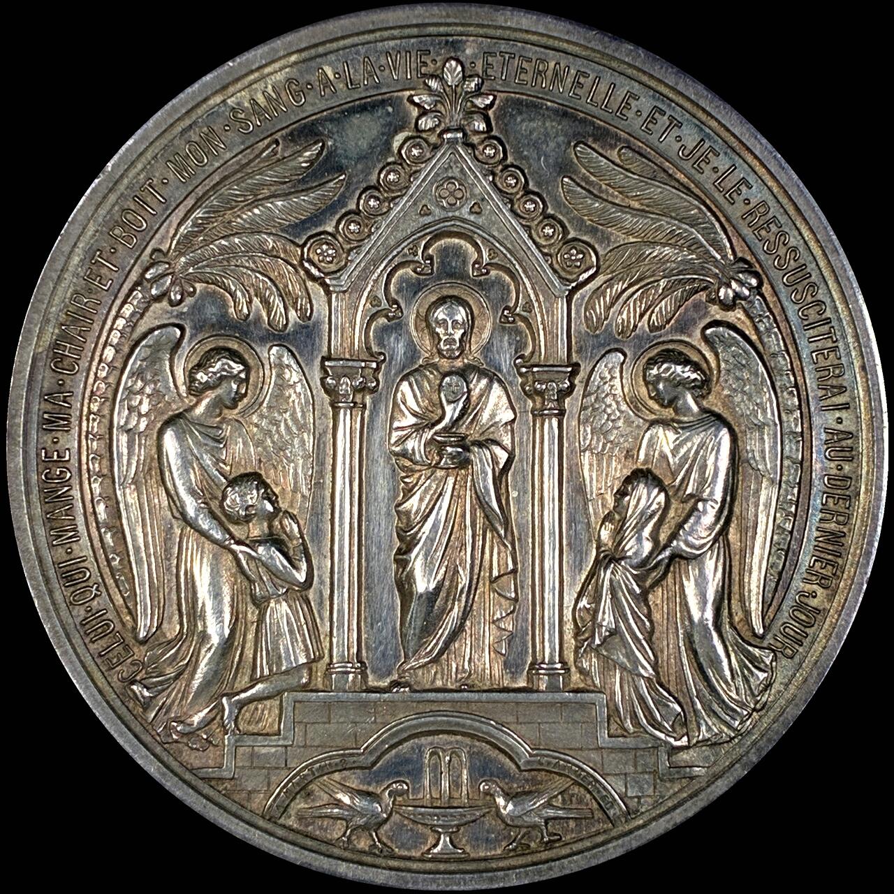 【雨安】【直播拍卖】【第0127期-裸币套币】2026-03-13 周五 19:30 (金价1140, 银价21.50) [徽章奖章] France [章] 法国 1870年 洗礼纪念 银章 53.8克, 51mm