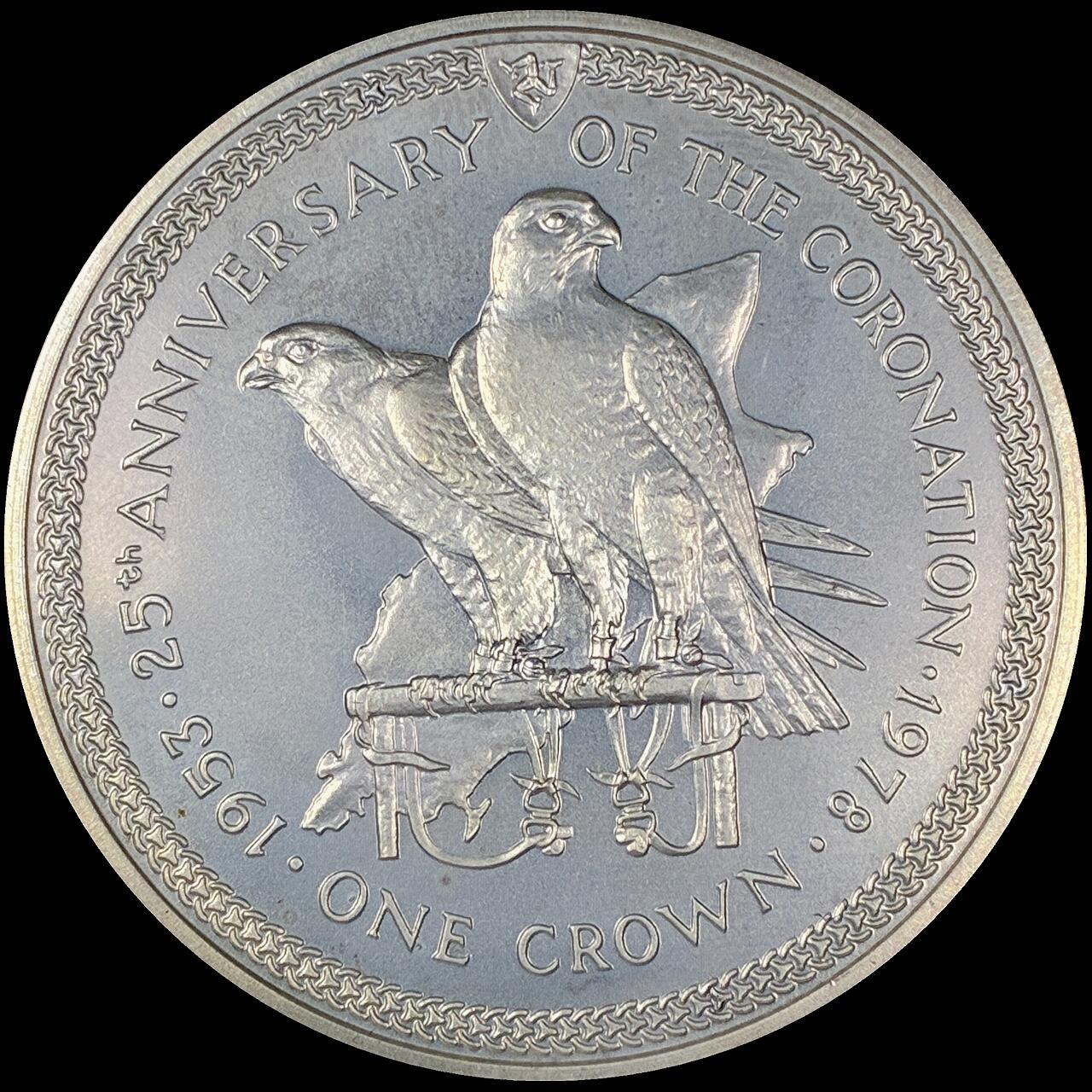 【雨安】【直播拍卖】【第0127期-裸币套币】2026-03-13 周五 19:30 (金价1140, 银价21.50) [现代裸币] Isle of Man 马恩岛 1克朗 1978年 伊丽莎白二世登基25周年 [28.28克,  0.925银]