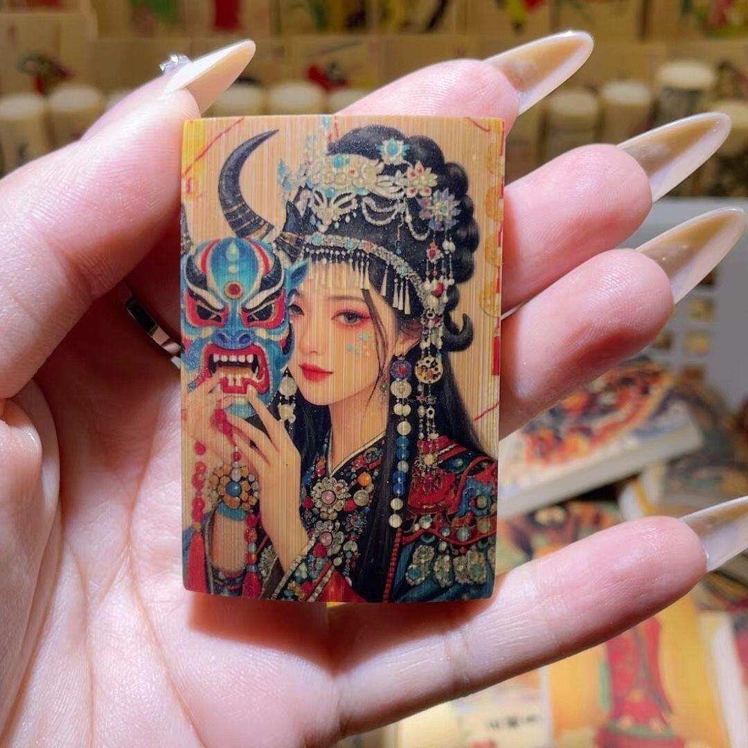 听雨轩（75）竹牌专场 留青工艺竹牌手把件4*6cm  花旦