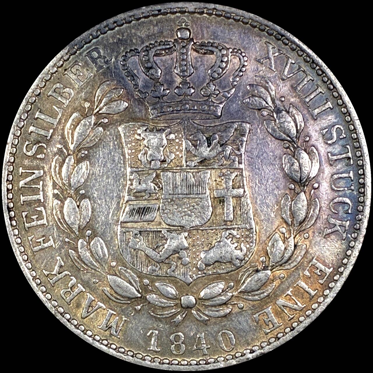 【雨安】【直播拍卖】【第0127期-裸币套币】2026-03-13 周五 19:30 (金价1140, 银价21.50) [裸币德国] Germany 德国 德意志 2/3泰勒 Mecklenburg-Schwerin梅克伦堡-什未林 KM#0288 (1839-1841) 1840年