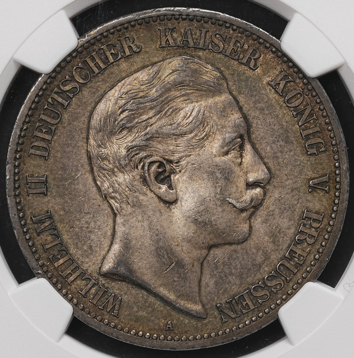 修遠堂世界钱币第107期 NGC AU58 1895年普鲁士5马克银币，少见的早期年份，有分不易