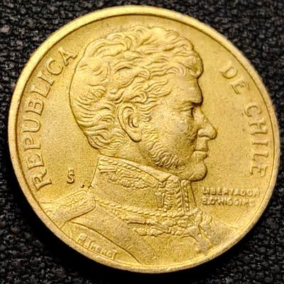 泉币菌-第208场-拍品多 请提前出价 - 智利1996年10比索青铜币 独立战争领袖奥希金斯 21MM 