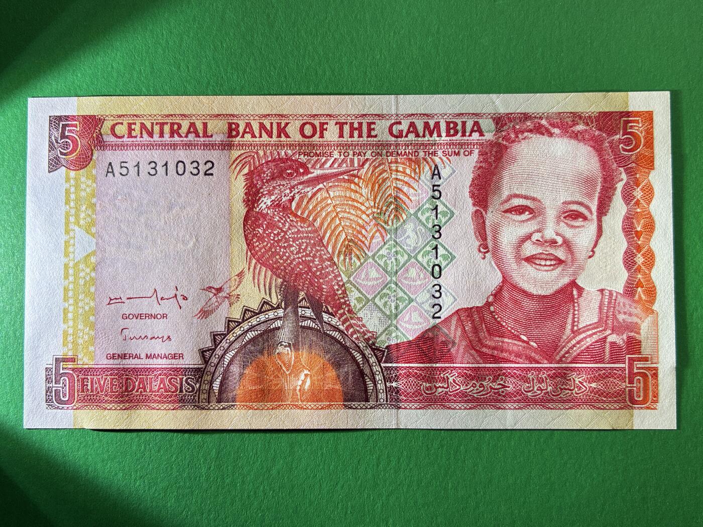 咖啡豆•收藏 2026年Mar_19th世界各国纸币拍卖 冈比亚 1996年 5达拉西 A冠 全新UNC 外国 非洲纸币