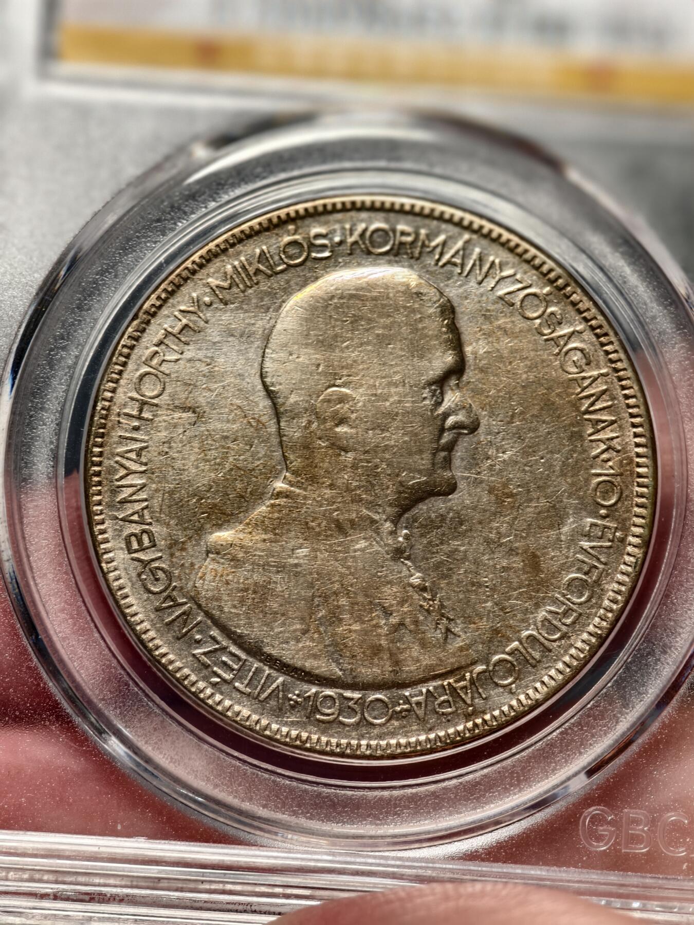 抚柳草堂-第十六期章牌钱币  奖章勋章限时免佣 满百包邮 放漏专场 1930匈牙利王国5PENGO银币 霍尔蒂摄政十周年纪念大银币 双天使设计非常漂亮的品种 北京公博au50