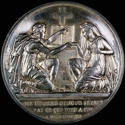 【雨安】【直播拍卖】【第0127期-裸币套币】2026-03-13 周五 19:30 (金价1140, 银价21.50) - [徽章奖章] France [章] 法国 19世纪 结婚 银章 25克, 39mm