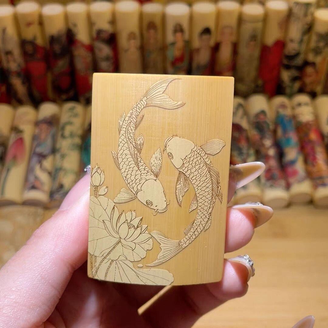 听雨轩（75）竹牌专场 留青工艺竹牌手把件4*6cm 双鱼