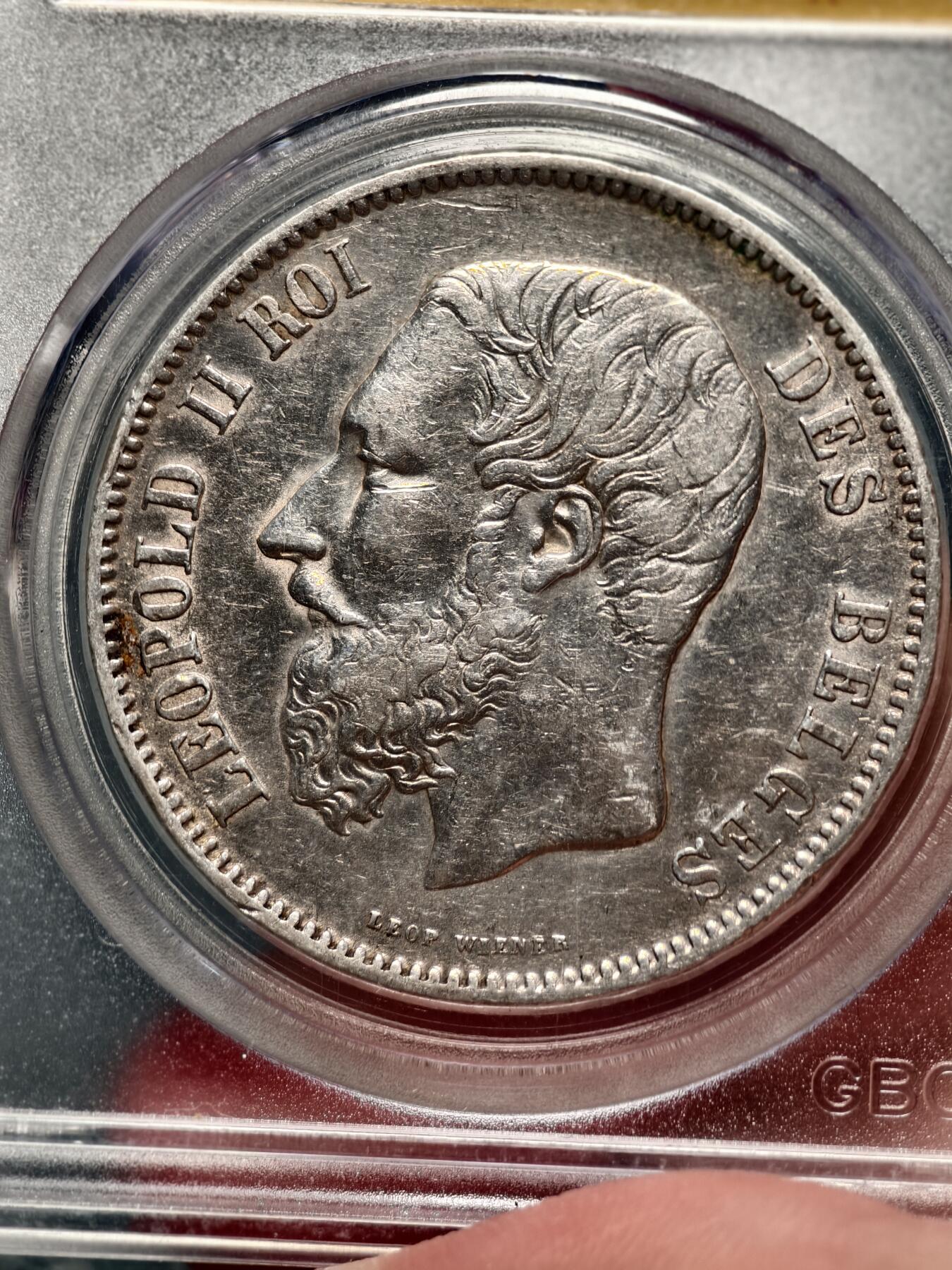 抚柳草堂-第十六期章牌钱币  奖章勋章限时免佣 满百包邮 放漏专场 1869比利时利奥波德二世5法郎大银币 北京公博xf45 比利时名家Wiener作品 严评底板不错细节也好 