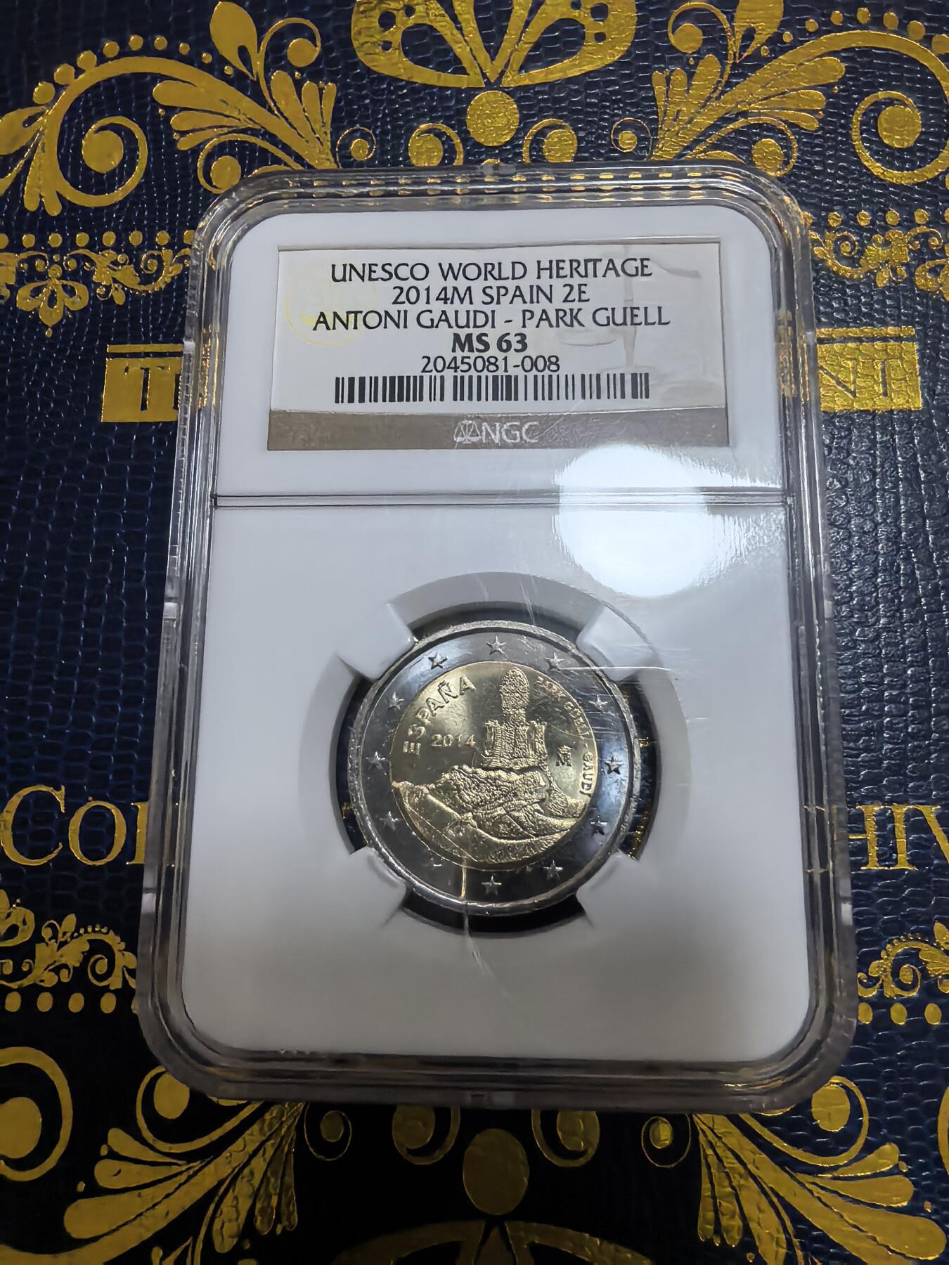 长老汇马年精选第九场拍卖 2014西班牙联合国教科文组织国家公园2欧元双金属币，NGC MS63