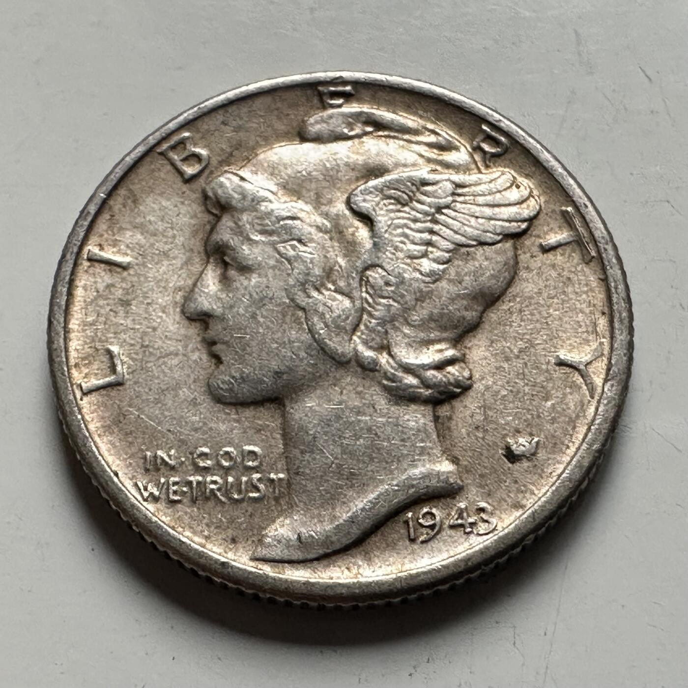 🌹外币初藏🌹🐯2026年第28场   每周二四六晚8️⃣点 接代拍 美国1943年墨丘利10美分银币 17.9mm 2.50g-含银量90%