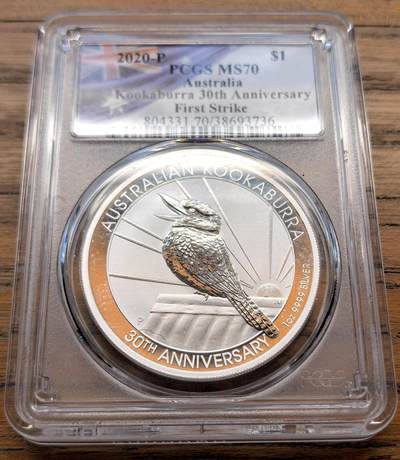 凡希社世界钱币微拍第三百二十一期 - 2020澳大利亚翠鸟银币发行30周年纪念Dollar大银PCGS-MS70，完美收藏级！