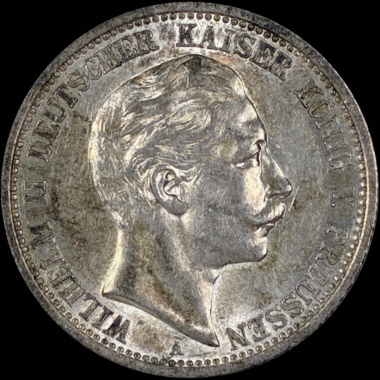 【雨安】【直播拍卖】【第0127期-裸币套币】2026-03-13 周五 19:30 (金价1140, 银价21.50) [裸币德国] Germany 德国 帝国 普鲁士 2马克 (1891-1912) 威廉二世 1908年