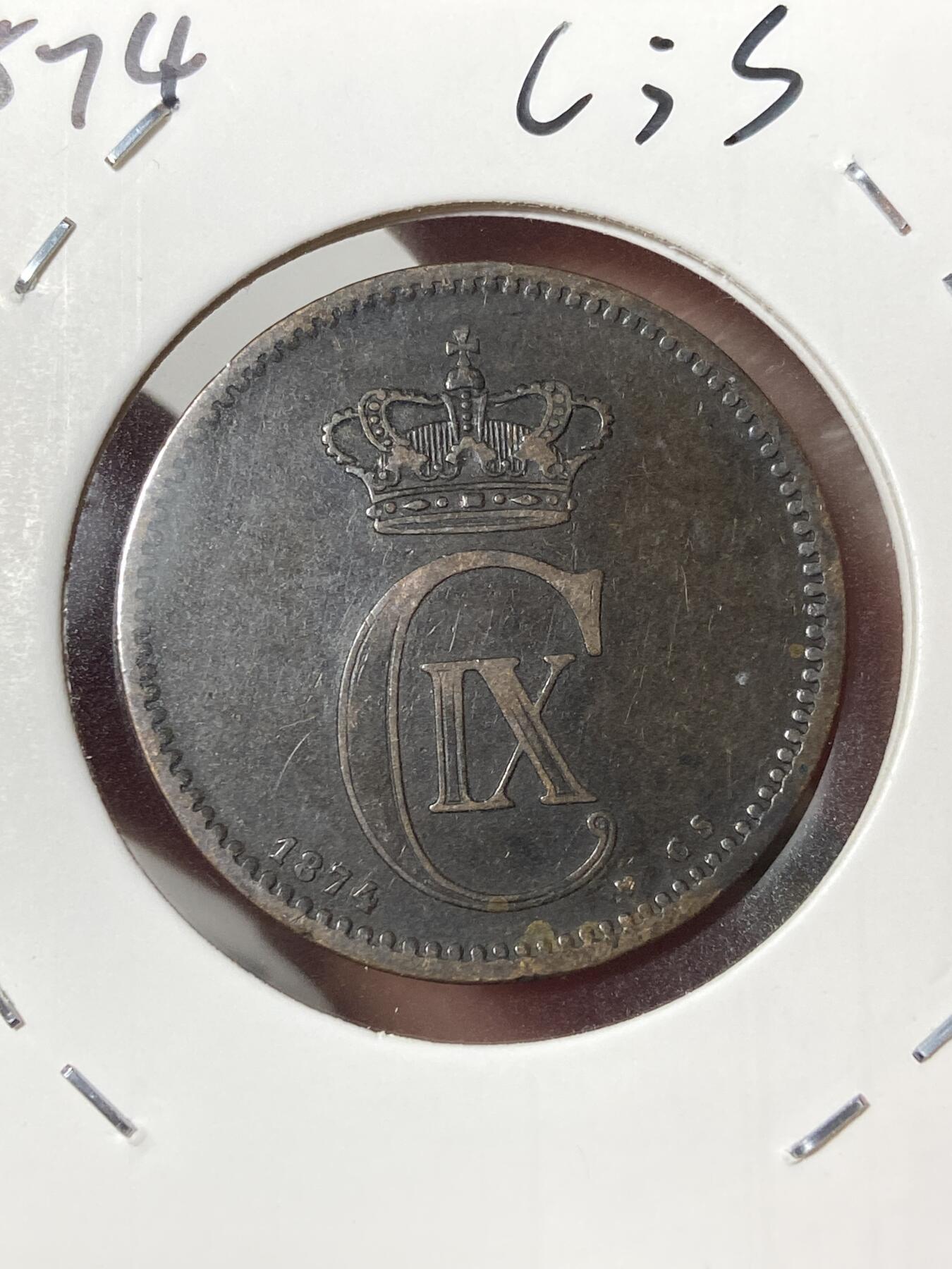 2026年第三十五场(总第二百零四场）外国精品纸夹币场(免佣金) 少见流通好品–丹麦🇩🇰1874年5欧尔(克里斯蒂安九世时期第一版，C; S版)