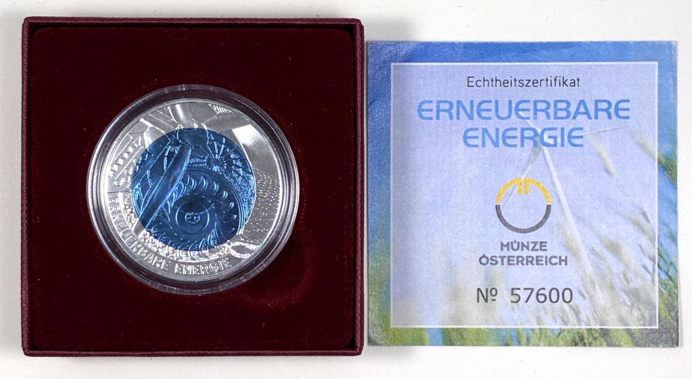 【雨安】【直播拍卖】【第0127期-裸币套币】2026-03-13 周五 19:30 (金价1140, 银价21.50) [现代装帧] Austria 欧元 奥地利 25欧元 2010年 再生能源 铌芯银币