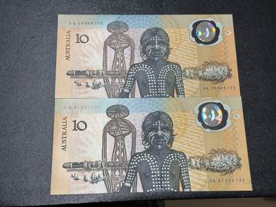 《外钞收藏家》第六百一十七期（精选场）（长期征集拍品、欢迎藏友们联系合作） - 澳大利亚塑料钞 纪念钞2张一起 首张塑料钞 AA、AB冠 全新UNC