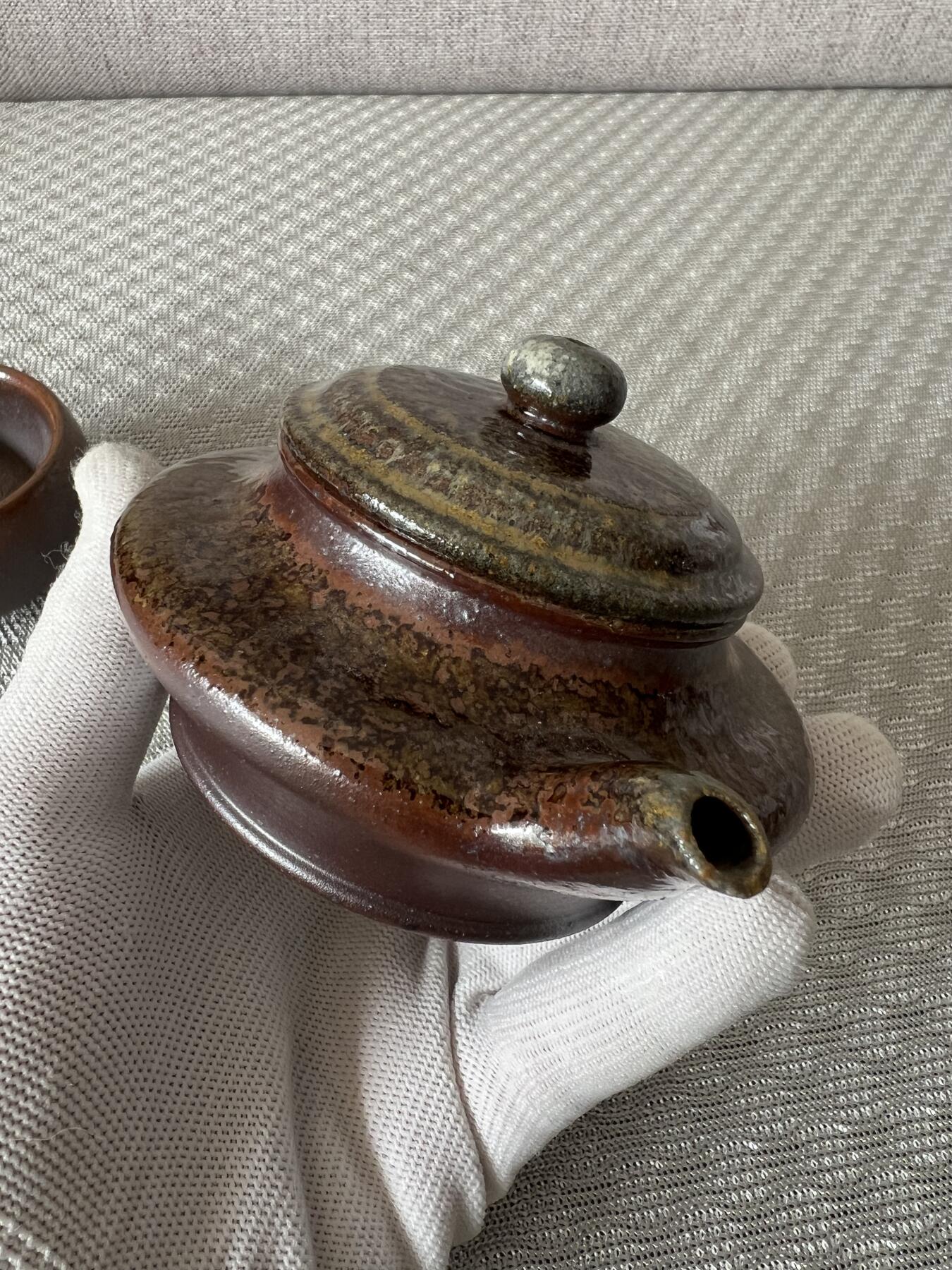 零元拍：原矿紫砂壶柴烧扁虚+柴烧主人杯（130CC左右）