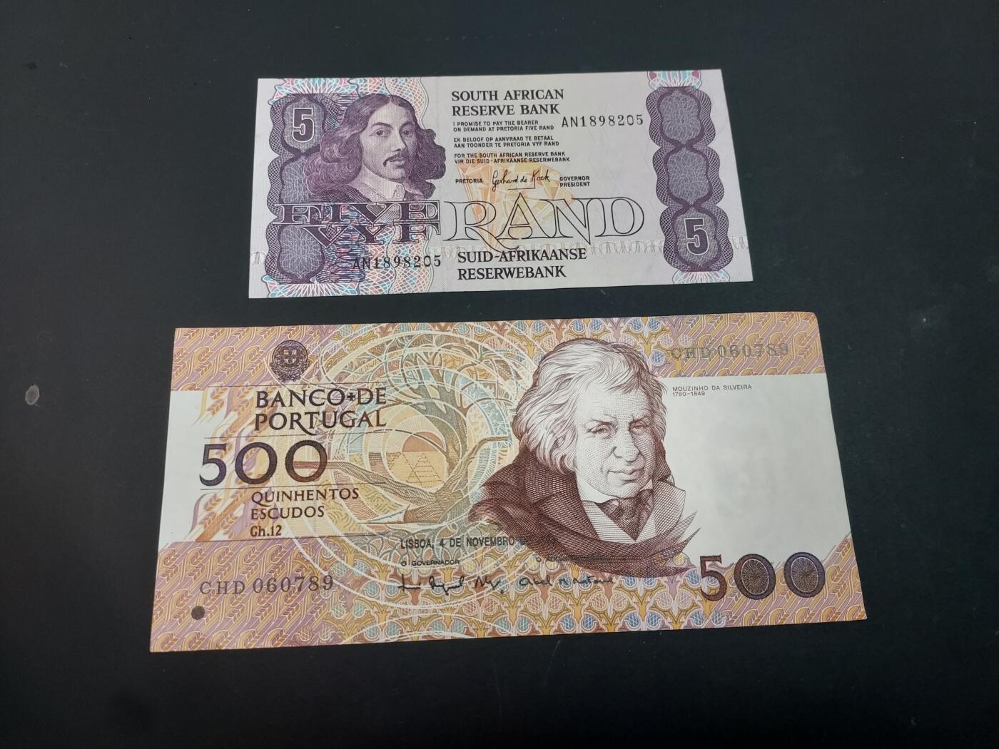 博彦收藏  AM 3月21日 8点钱币专场 全场包邮 南非5兰特、葡萄牙5000元 各一张 流通好品