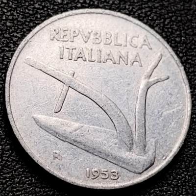 泉币菌-第208场-拍品多 请提前出价 - 少见原光 1953年 意大利10里拉铝币 麦穗古犁 23.2mm
