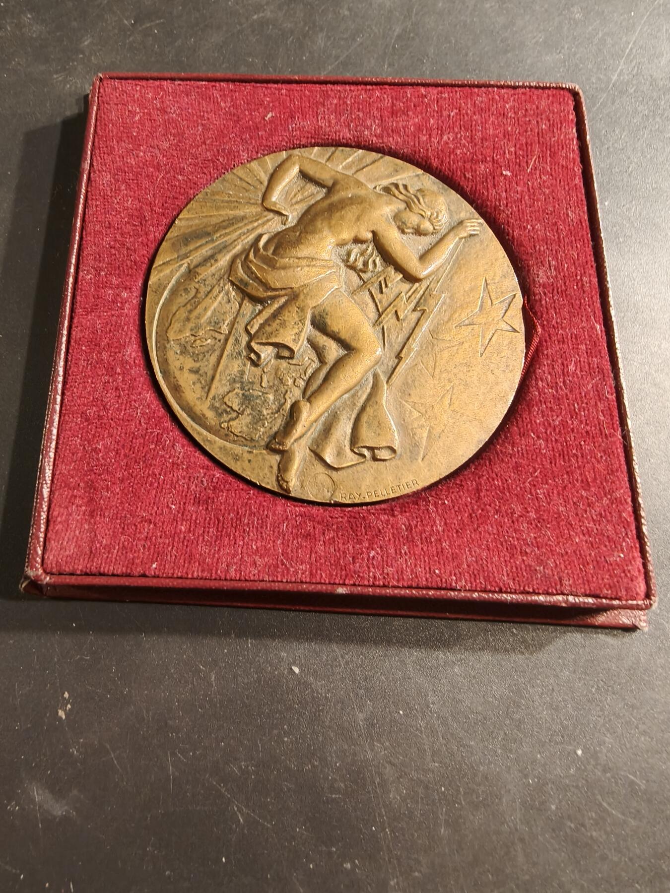 老王徽章第187期 法国电力行业总工会大铜章    原盒无盖    直径66mm    重量163.3g