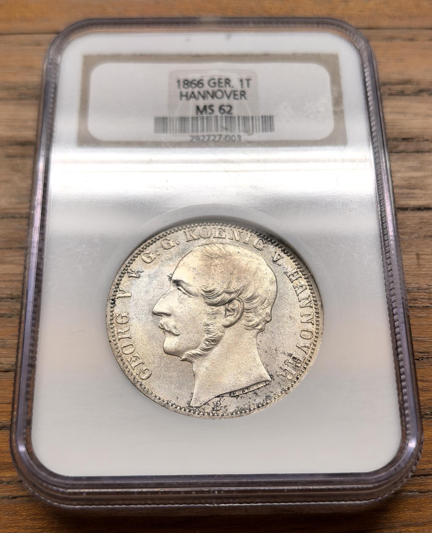 凡希社世界钱币微拍第三百二十一期 1866德国汉诺威狮马泰勒NGC-MS62