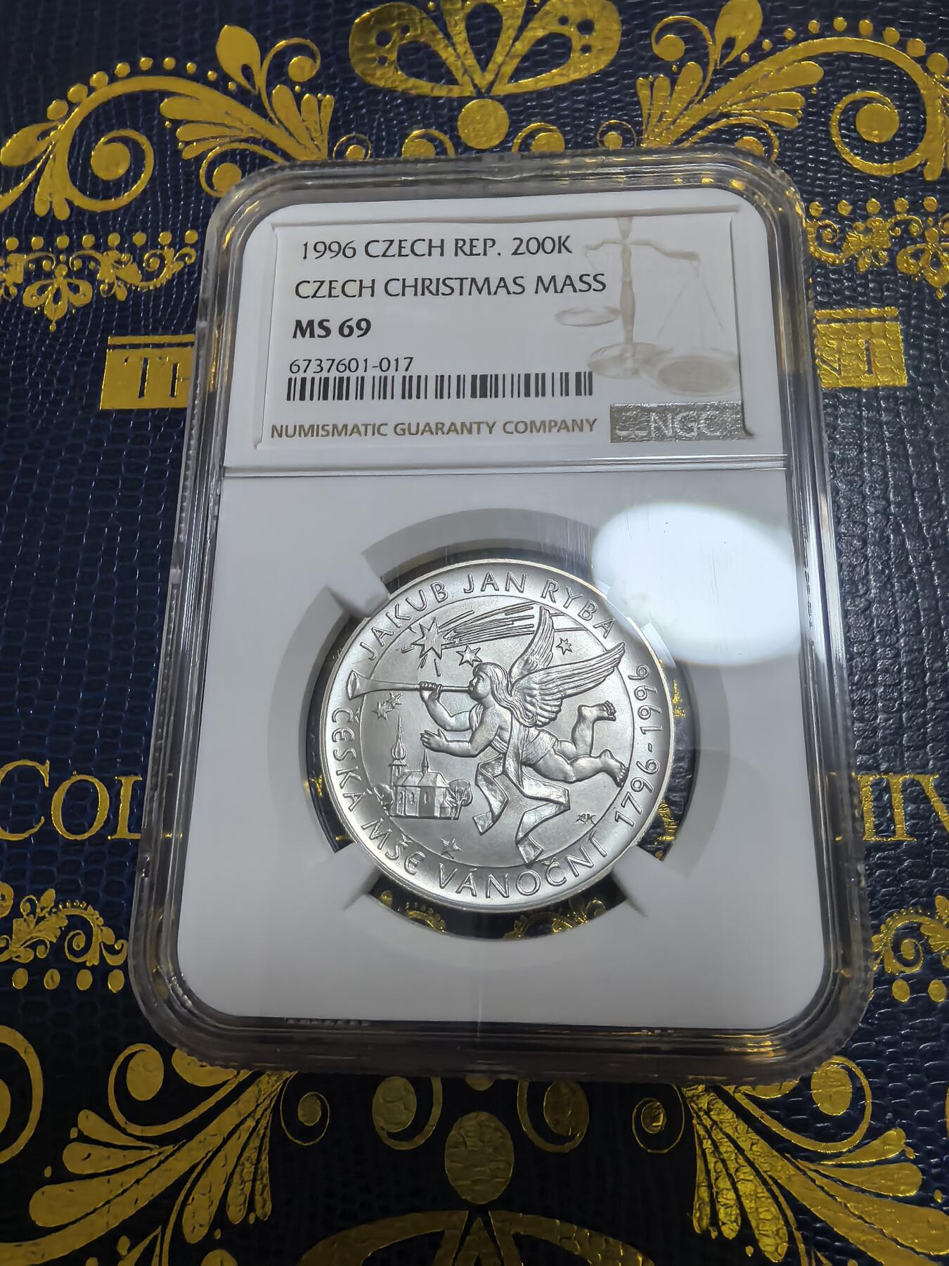长老汇马年精选第九场拍卖 1996 捷克圣诞弥撒200克朗银币，NGC MS69分，唯一亚军，更高1枚，17070枚，其中6000多枚被毁