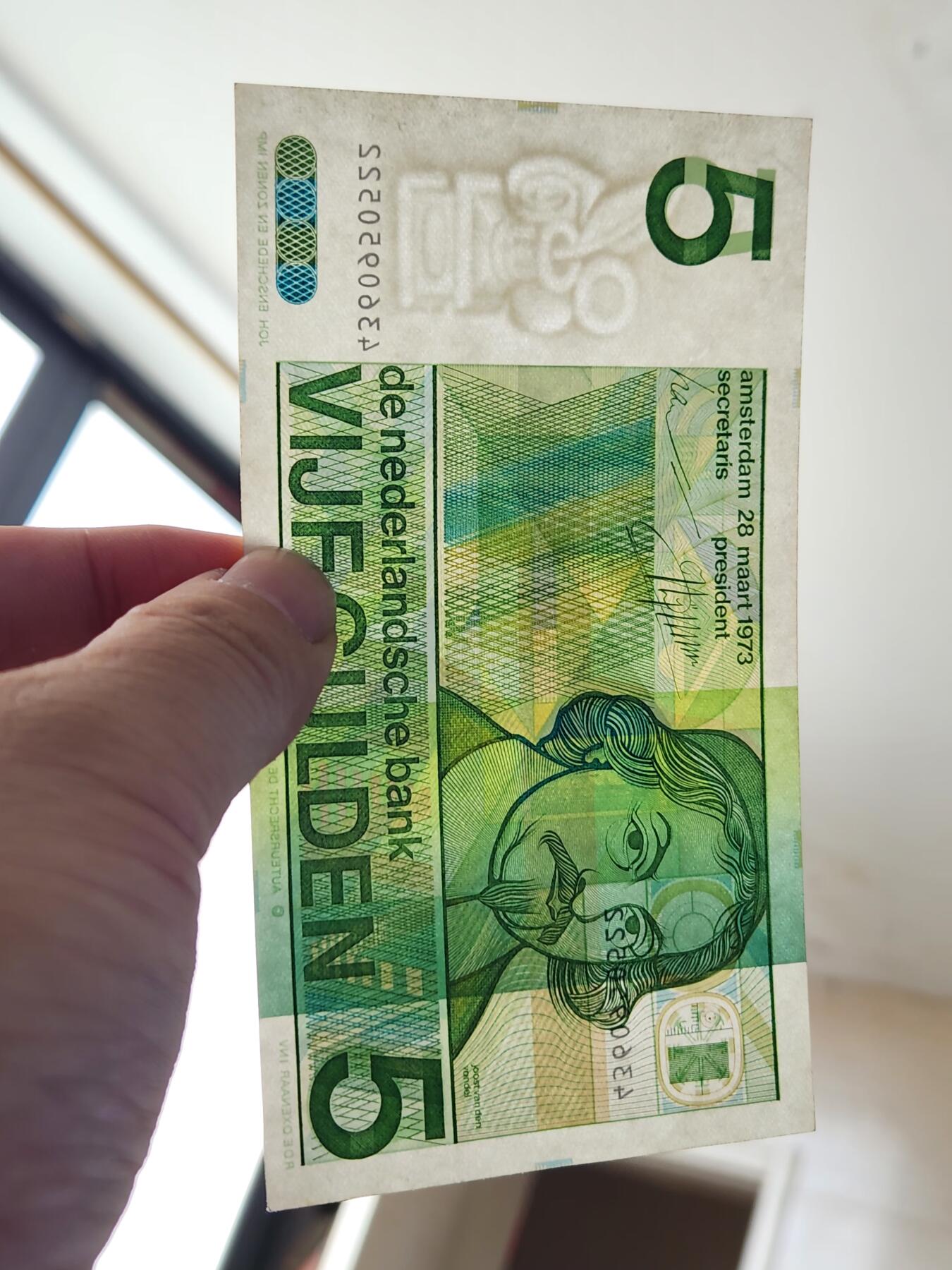 3月14号晚上8点 外国纸币自动截拍第38场 荷兰5盾 极美品