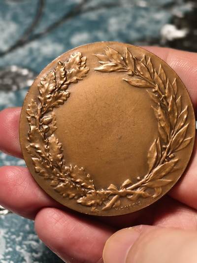 抚柳草堂-第二十八期章牌钱币  奖章勋章 满百包邮 放漏专场 19世纪末-20世纪初法国工业女神大铜章  直径50mm  重量60g Ms级品相