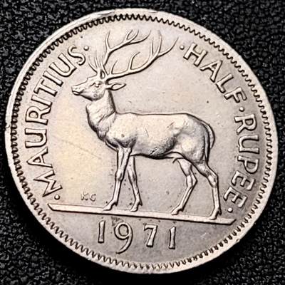 泉币菌-第209场-拍品多 请提前出价 - 雄鹿 1971 英属毛里求斯 1/2卢比镍币 23.6毫米 