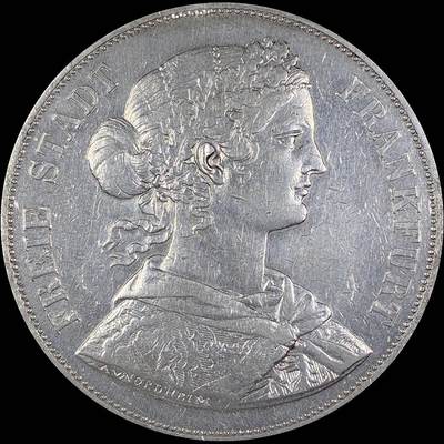 【雨安】【直播拍卖】【第0127期-裸币套币】2026-03-13 周五 19:30 (金价1140, 银价21.50) - [裸币德国] Germany 德国 德意志 2泰勒 Frankfurt法兰克福 Thun.145 KM#0365 (1860-1866) 法兰克福少女 1866年