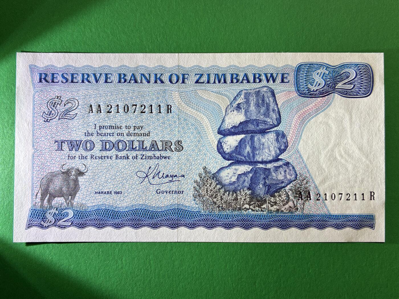 咖啡豆•收藏 2026年Mar_19th世界各国纸币拍卖 津巴布韦 1980年 2元 全新UNC 外国 非洲纸币