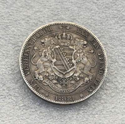 世界钱币专场拍卖 每周二开拍 - 1868年德国萨克森约翰一世双狮1泰勒银币