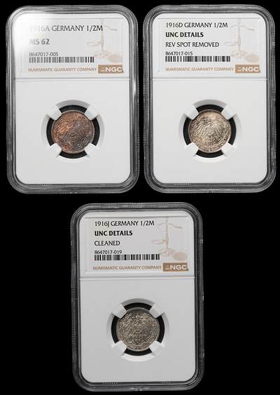 修遠堂世界钱币第107期 - NGC评级 德国1/2马克3枚