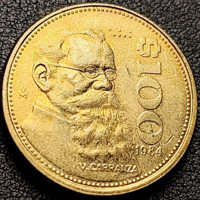 泉币菌-第209场-拍品多 请提前出价 - 原铜光极美 德拉加尔萨 墨西哥1984年100比索人物黄铜硬币 26mm 11.97g