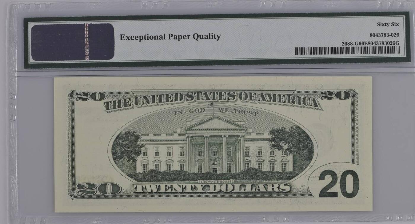 《艾美收藏》第236期-3.15周日外币畅拍 美国大头版2001年20美元PMG66E亚军分 老版经典壳